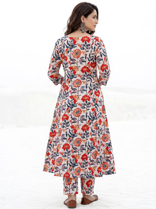 Roz Mahira Set Of Kali Kurta Pants Kota Dupatta