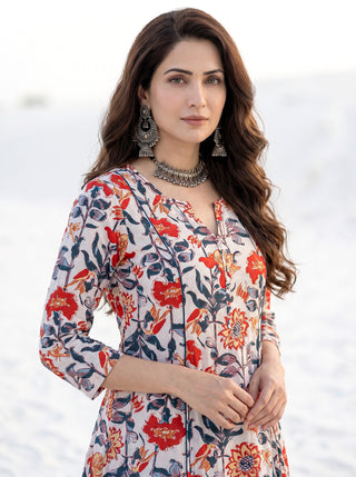 Roz Mahira Set Of Kali Kurta Pants Kota Dupatta