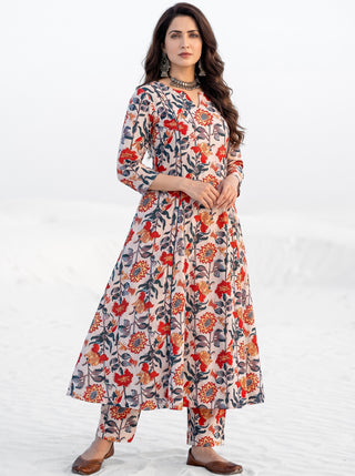 Roz Mahira Set Of Kali Kurta Pants Kota Dupatta