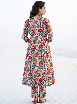 Roz Mahira Set Of Kali Kurta Pants Kota Dupatta