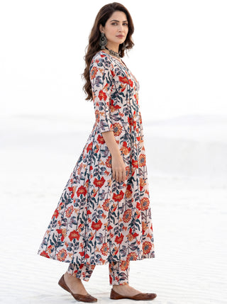 Roz Mahira Set Of Kali Kurta Pants Kota Dupatta