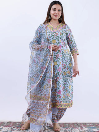 Roz Wasi Set Of Kurta Pants Kota Doria Dupatta