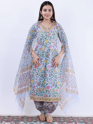 Roz Wasi Set Of Kurta Pants Kota Doria Dupatta