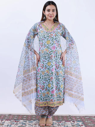 Roz Wasi Set Of Kurta Pants Kota Doria Dupatta