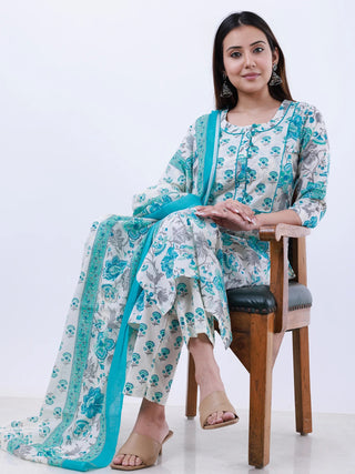 Roz Reshma Set Of Kurta Pants Kota Doria Dupatta