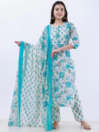 Roz Reshma Set Of Kurta Pants Kota Doria Dupatta
