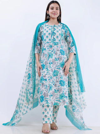 Roz Reshma Set Of Kurta Pants Kota Doria Dupatta