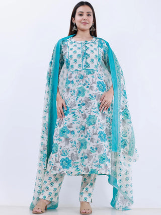 Roz Reshma Set Of Kurta Pants Kota Doria Dupatta