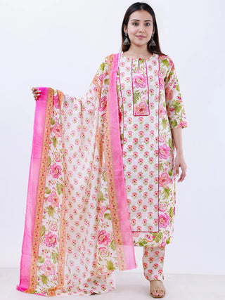 Roz Deepti Set Of Kurta Pants Kota Doria Dupatta