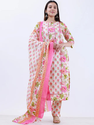 Roz Deepti Set Of Kurta Pants Kota Doria Dupatta