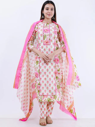 Roz Deepti Set Of Kurta Pants Kota Doria Dupatta