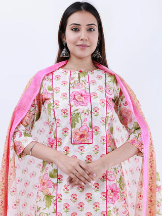 Roz Deepti Set Of Kurta Pants Kota Doria Dupatta