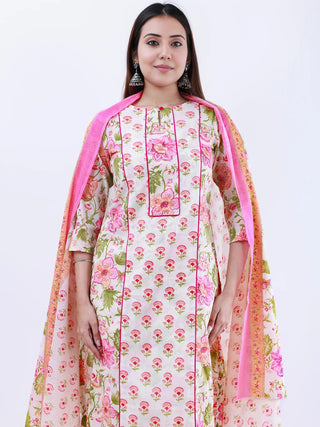 Roz Deepti Set Of Kurta Pants Kota Doria Dupatta