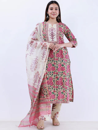 Roz Avni Set Of Kurta Pants Kota Doria Dupatta