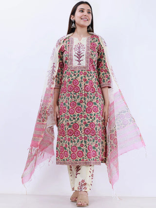 Roz Avni Set Of Kurta Pants Kota Doria Dupatta