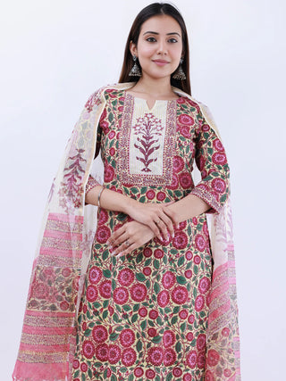 Roz Avni Set Of Kurta Pants Kota Doria Dupatta