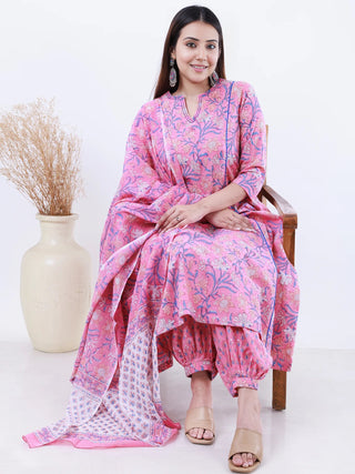 Roz Neeti Set Of Kali Kurta Pants Dupatta