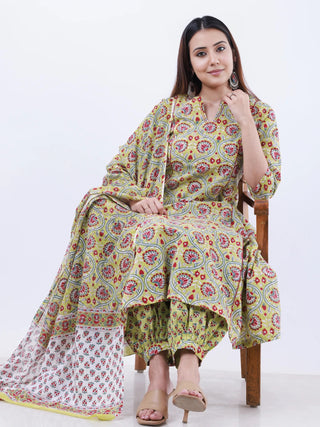 Roz Mahi Set Of Kali Kurta Pants Dupatta