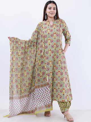 Roz Mahi Set Of Kali Kurta Pants Dupatta