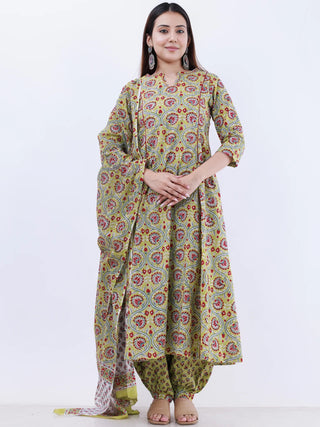 Roz Mahi Set Of Kali Kurta Pants Dupatta