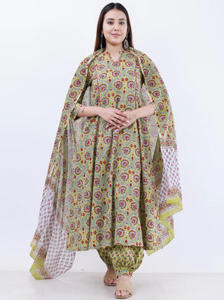 Roz Mahi Set Of Kali Kurta Pants Dupatta