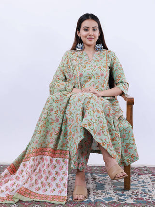 Roz Midha Set Of Kali Kurta Pants Dupatta