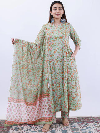 Roz Midha Set Of Kali Kurta Pants Dupatta