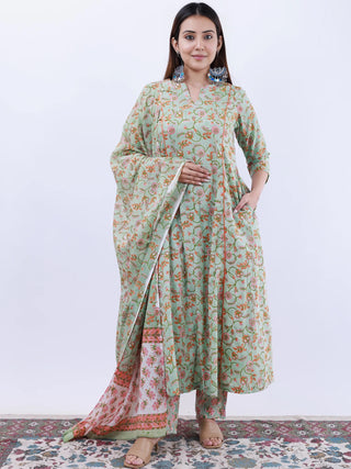Roz Midha Set Of Kali Kurta Pants Dupatta