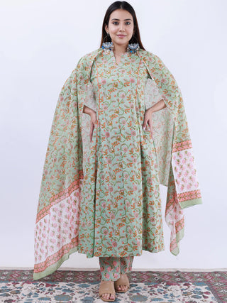 Roz Midha Set Of Kali Kurta Pants Dupatta