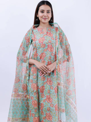 Roz Suhani Set Of Kali Kurta Pants Dupatta