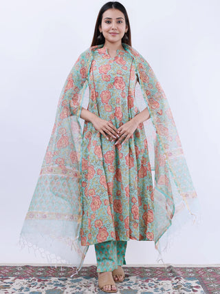 Roz Suhani Set Of Kali Kurta Pants Dupatta