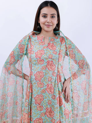 Roz Suhani Set Of Kali Kurta Pants Dupatta