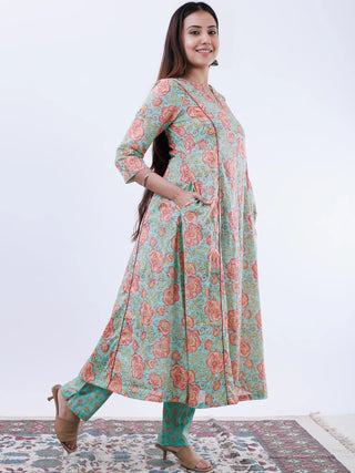 Roz Suhani Set Of Kali Kurta Pants Dupatta