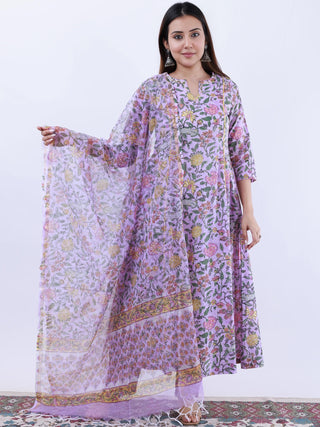 Roz Deepa Set Of Kali Kurta Pants Dupatta