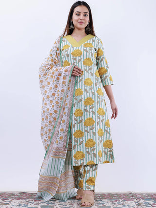 Roz Anisha Set Of Kurta Pants Kota Doria Dupatta