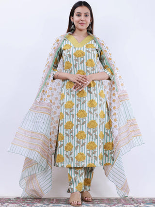 Roz Anisha Set Of Kurta Pants Kota Doria Dupatta