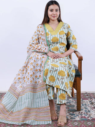 Roz Anisha Set Of Kurta Pants Kota Doria Dupatta