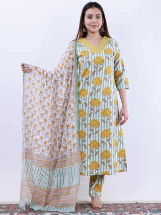 Roz Anisha Set Of Kurta Pants Kota Doria Dupatta