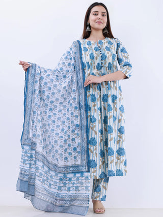 Roz Maira Set Of Kurta Pants Kota Doria Dupatta