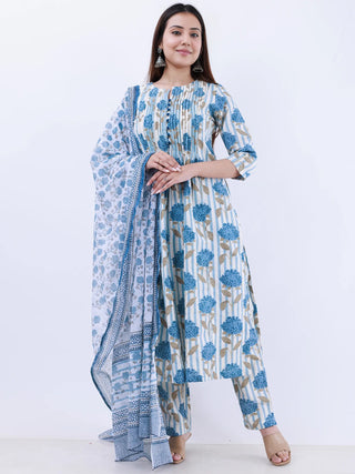 Roz Maira Set Of Kurta Pants Kota Doria Dupatta