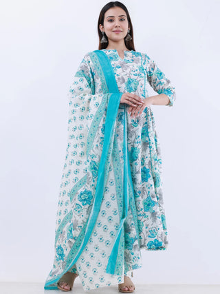 Roz Minal Set Of Kali Kurta Pants Dupatta