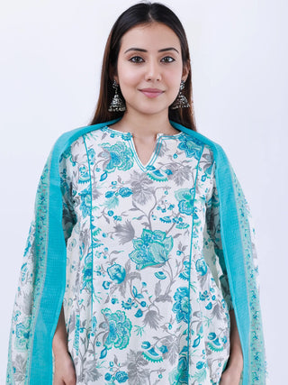 Roz Minal Set Of Kali Kurta Pants Dupatta
