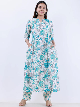 Roz Minal Set Of Kali Kurta Pants Dupatta
