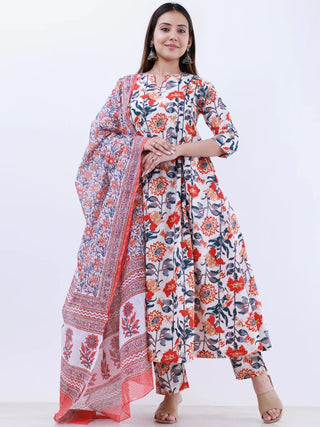 Roz Mahira Set Of Kali Kurta Pants Kota Doria Dupatta