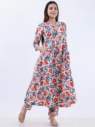 Roz Mahira Set Of Kali Kurta Pants Kota Doria Dupatta