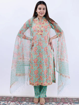 Roz Chitra Set Of Kurta Pants Kota Doria Dupatta