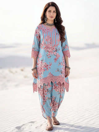 Aina Arisha Set Of Floral A Line Kurta Tulip Pants & Dupatta