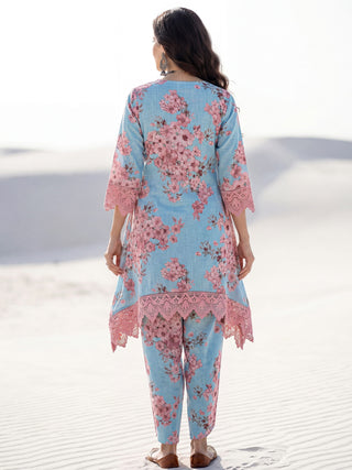 Aina Arisha Set Of Floral A Line Kurta Tulip Pants & Dupatta