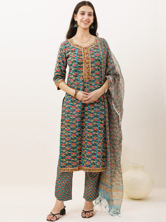 Rozana Parizaad Set Of Kurta Pants Kota Doria Dupatta