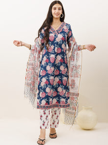 Rozana Nazmil Set Of Kurta Pants Kota Doria Dupatta